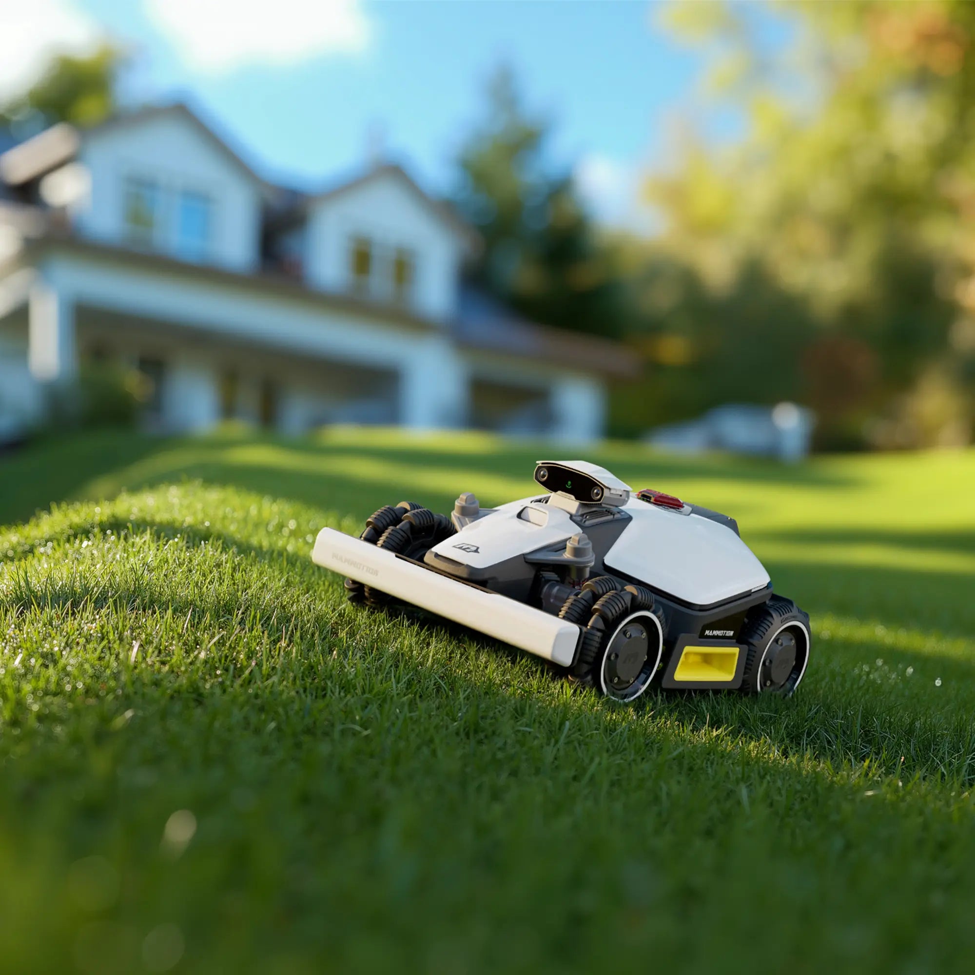 MAMMOTION LUBA mini AWD robot mower on sloped lawn