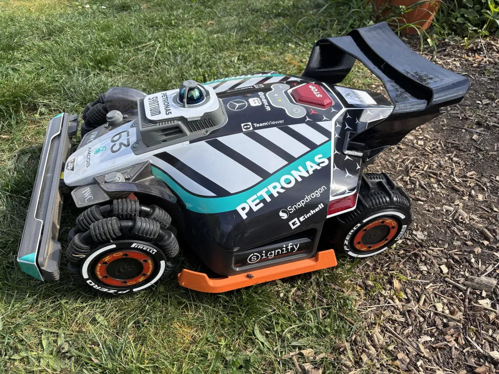 LUBA robotic mower with racing stickers